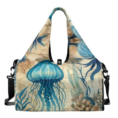 Yoga Mat Bag for Men Women Canvas Yoga Mat Carrier Take In Out Mat Easily for Beach Swim Bags Pool Sports Gym - color: Jellyfish