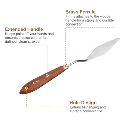 HARFINGTON Palette Knife Painting Tool 3.54" x 1.18" Stainless Steel Teardrop Blade 9.45" Length Spatula Painting Pallet Knives with Hole Beech Wood Handle for Oil Acrylic Canvas, Red/Silver - size: 9.45" x 1.18" x 3.54"