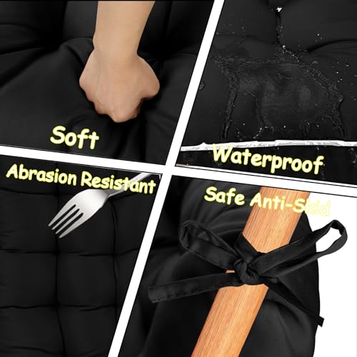 Porch Swing Cushion Three Seat Waterproof, Black, 40 x 63in - color: Black, size: 40 x 63in