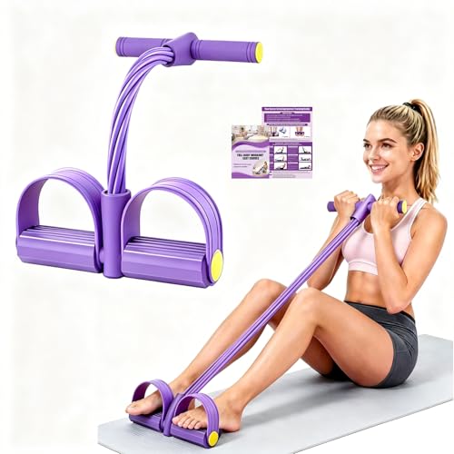 Foot Pedal Resistance Bands with Handles, Multifunction Elastic Yoga Exercise Bands, Home Gym Fitness Equipment for Women & Men to Tone Abs, Core, Legs, Arms, Waist - color: Classic-Purple