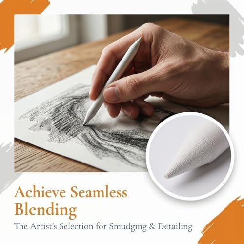 Anu Limen 12Pcs Rice Paper Blending Stumps for Drawing, Soft Sketch Smudging Sticks, White Paper Art Blenders for Shading and Detail Work