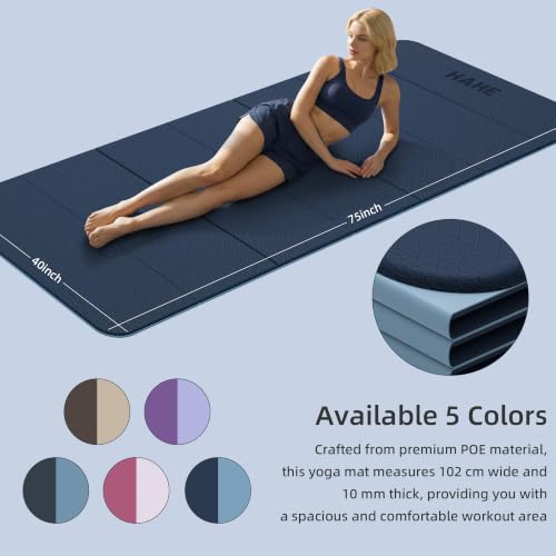 HAHE Extra Wide Folding Exercise Mat 75"x40"x0.4" TPE Fitness Mat - color: Navy Blue & Mist Blue
