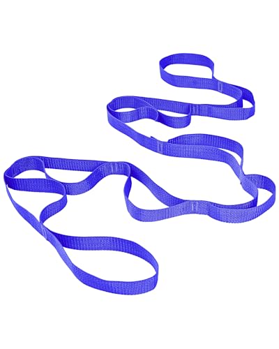 10 Loop Yoga Stretching Strap for Physical Therapy - Non-Elastic Exercise Band for Pilates, Yoga, Stretching for Women & Men - color: Blue