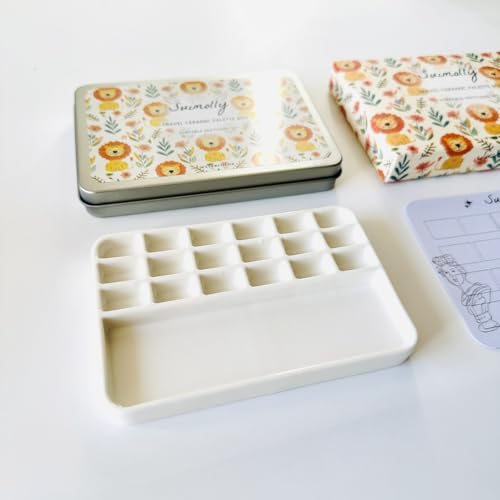 Watercolor Palette,Portable Travel Ceramic Palette,Small Travel Metal Paint Boxwith Porcelain Palette (18Well)