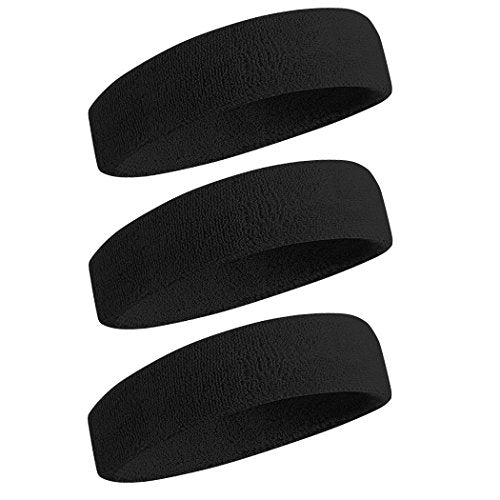 BEACE Sweatbands Sports Headband for Men & Women - Moisture Wicking Athletic Cotton Terry Cloth Sweatband for Tennis, Basketball, Running, Gym, Working Out - color: Black