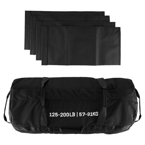 Sandbags for Working Out with Handles, 125-200 LB Adjustable Fitness Sandbags with 4 Unfilled Inner Bag, Heavy Duty Sand Bags for Weight Training, Powerlifting Exercise & Full-Body Workouts