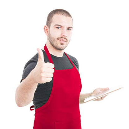 Red Plain Bib Aprons Bulk for Women Men Adult with 2 Front Pockets(Red,15 PCS) - color: Red-15pcs