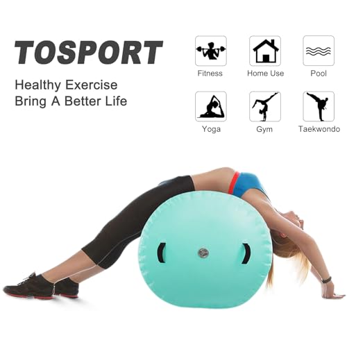 Inflatable Air Roller Mat with Pump for Gymnastics Training - color: mint green+pump, size: length 100cm,diameter 75cm