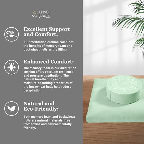 Meditation Cushion Set Zafu & Zabuton – Buckwheat Hull & Memory Foam, Adjustable Floor Pillow for Yoga, Meditation & Sitting, Removable Velvet Cover (Sage Green) - color: Sage Green