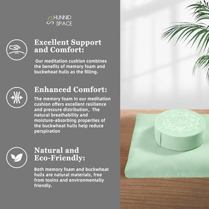 Meditation Cushion Set Zafu & Zabuton – Buckwheat Hull & Memory Foam, Adjustable Floor Pillow for Yoga, Meditation & Sitting, Removable Velvet Cover (Sage Green) - color: Sage Green