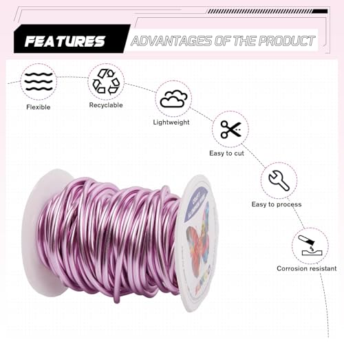 Aluminum Craft Wire,8 Gauge (3mm) Light Pink Bendable Wire,32 Feet Continuous Roll for Jewelry Making,Sculpting,Floral & Armature Projects - size: 8 Gauge 32FT, style: Light Pink