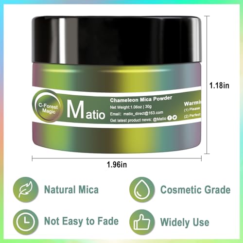 Matio Chameleon Mica Powder, 1.06oz/ 30g Nordic Aurora Chrome Powder | Pearlescent Effect Color Shift Pigment for Resin Craft, Soap Candle Dye, Nail Art,Bath Bomb,Paint,Slime - color: C-Nordic Aurora