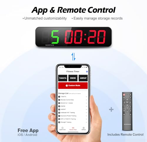 15.2" Gym Timer, App & Remote Control, Customizable LED Colors, Gym Clock