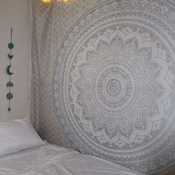 Popular Handicrafts Tapestry Wall Hanging Hippie Ombre Metallic Mandala Bohemian Hippy Intricate Indian Tapestries Bedspread 84 x 90 Inches (215cm x 230cm) Silver - color: Silver, size: 90"L x 84"W