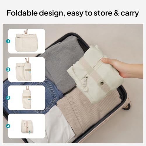 TOPEAST Foldable Tote Bag for Women with Yoga Mat Holder,Travel Tote Bag with Water Bottle Pocket,Lightweight Workout Gym Bag - color: Beige