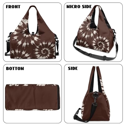 Yoga Gym Bag with Removable Adjustable Shoulder Strap, Shoe Compartment & Top Yoga Mat Holder 17.72x8.66x9.84in - color: Brown Tie-Dye Creative Print