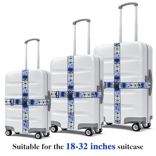 6 Pieces Luggage Straps Patterned Luggage Strap Suitcase Straps Luggage Belt Adjustable Travel Luggage Belt Strap with Quick Release Buckle, 2 inches Wide by 72 inches Long (Retro Stvle) - style: Retro Stvle