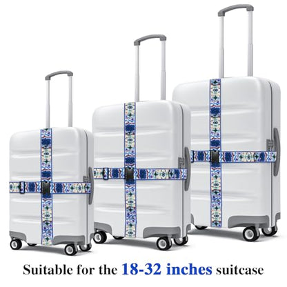 6 Pieces Luggage Straps Patterned Luggage Strap Suitcase Straps Luggage Belt Adjustable Travel Luggage Belt Strap with Quick Release Buckle, 2 inches Wide by 72 inches Long (Retro Stvle) - style: Retro Stvle
