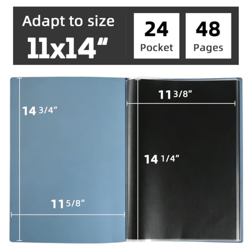 11x14 Blue Art Portfolio Folder Displaying 48 Pages with Plastic Sleeves | 24-Pocket Presentation Book Binder For Artwork Storage Featuring Dark Inner Paper Inserts Protective Document Archival Holder - color: Blue, size: 11*14