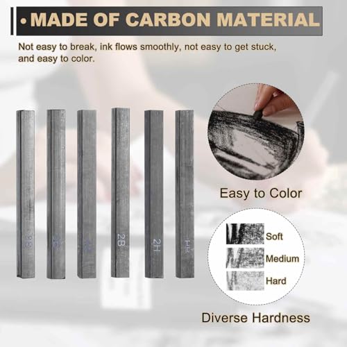 MECCANIXITY Compressed Charcoal Sticks, 2B Grade Square Vine Charcoal Sticks Set Art Supplies for Painting Drawing Sketching Shading Artists Beginners(Pack of 6) - style: 2B