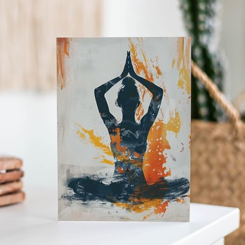 Artery8 Abstract Painting Woman in Yoga Pose Orange Greeting Birthday Card Him Her All Blank