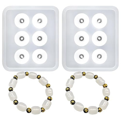 Bead Jewelry Molds with Hole for Epoxy Resin, Round Cabochon Jewelry Making Set, 6 Cavities, 2 Pack for Earrings Pendants Bracelets and Necklaces - color: Jewelry Silicone Molds ZH381