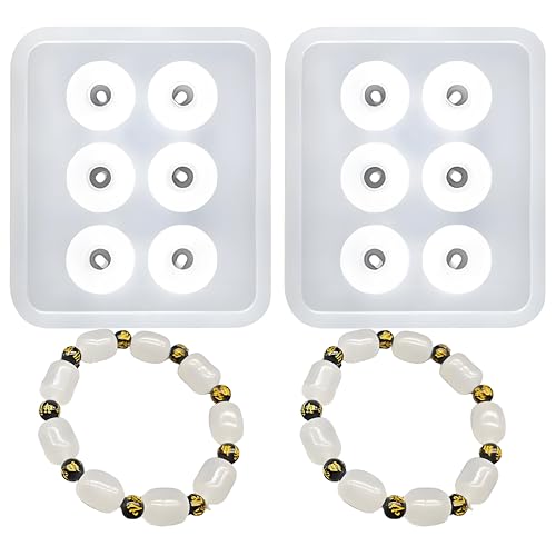 Bead Jewelry Molds with Hole for Epoxy Resin, Round Cabochon Jewelry Making Set, 6 Cavities, 2 Pack for Earrings Pendants Bracelets and Necklaces - color: Jewelry Silicone Molds ZH381