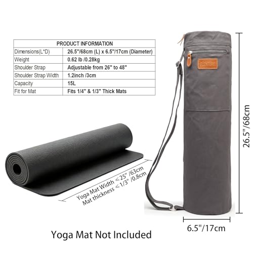 Yoga Mat Bag for Women & Men, Full-Zip Canvas Pilates Bag with Pockets - color: Grey-1