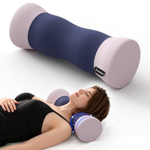 Neck Roll Pillow - Cooling Cover Round Neck Pillow for Sleeping - Memory Foam Cervical Roll Pillow - Ergonomic Bolster Pillow for Neck, Leg, Back, Yoga, Relaxing (Blue Purple) - color: Blue Purple