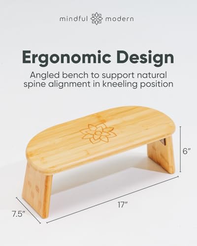 Mindful Modern Folding Meditation Bench - Bamboo Kneeling Stool with Locking Magnetic Hinges - Portable Cross Legged Folding Seiza Chair w/Travel Bag