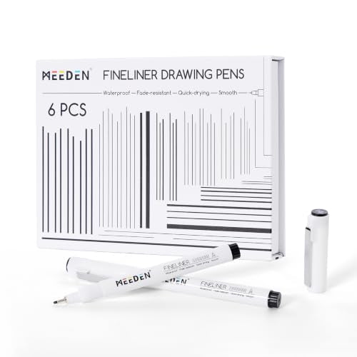 MEEDEN Micro Fineliner Drawing Pens: Fine Liner Pen 6 Pack, 1mm Black Waterproof Archival Ink for Bold Outlining, Comic Panels, Lettering, Manga, Illustration and Line Contrast - Needle Nip - style: 1mm Needle Nib