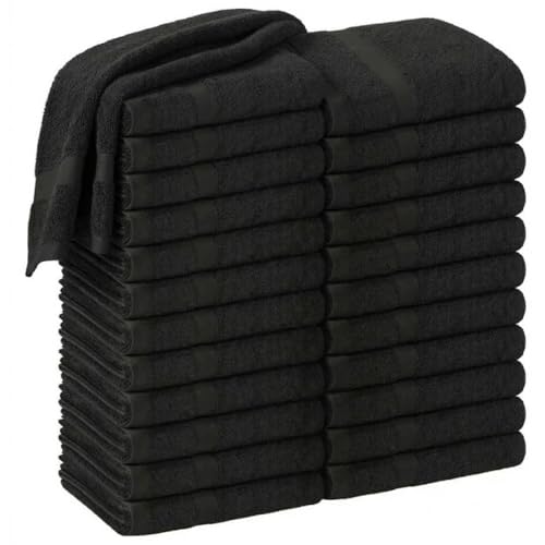HOME ESSENTIALS Salon Towels (15 x 25 inches) 24 Pack, Black Hand Towels for Bathroom, Quick Dry Gym Towels, Spa Face Towel, Absorbent Cotton Towels for Barber, Gym, Bath, Pedicure and Home Hair Care - color: Black