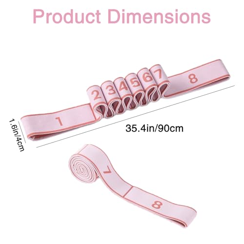 2-Pack Fitness Resistance Band for Stretching and Yoga, 8-Section Digital Yoga Strap with Numbered Loops, Light Blue & Pink Elastic Exercise Bands for Home Workouts