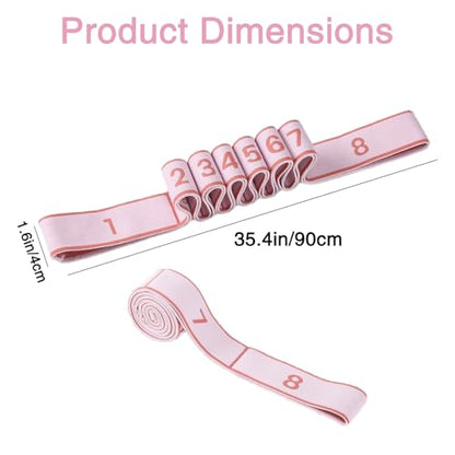 2-Pack Fitness Resistance Band for Stretching and Yoga, 8-Section Digital Yoga Strap with Numbered Loops, Light Blue & Pink Elastic Exercise Bands for Home Workouts