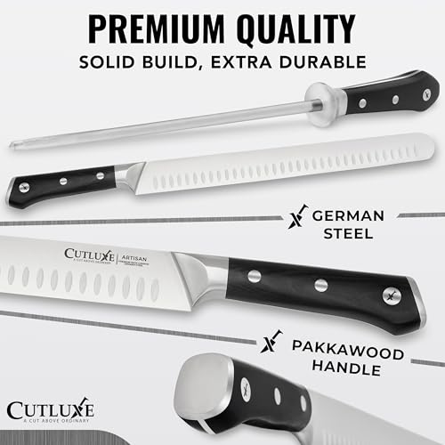 Cutluxe Butcher Knife Set, Brisket, Breaking & Boning Knife with Honing Rod | Carving Blades for Meat Prep, Ultra Sharp German Steel, Full Tang Ergonomic Handles – Grilling Gift - size: 4 Pcs BBQ Set