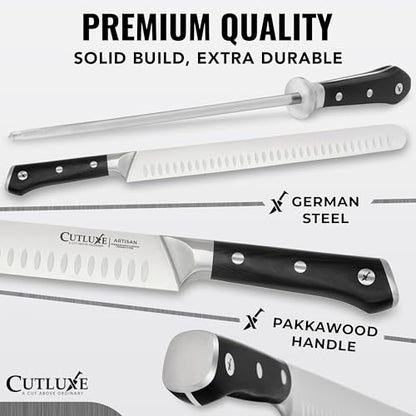 Cutluxe Butcher Knife Set, Brisket, Breaking & Boning Knife with Honing Rod | Carving Blades for Meat Prep, Ultra Sharp German Steel, Full Tang Ergonomic Handles – Grilling Gift - size: 4 Pcs BBQ Set