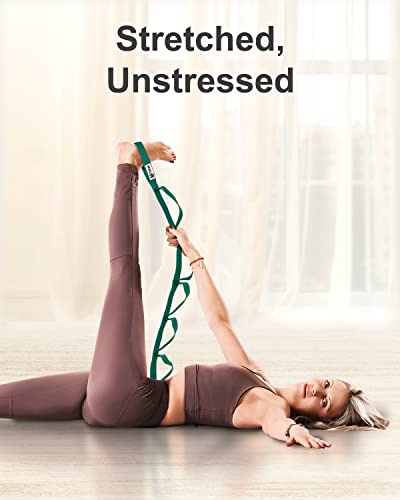 Tumaz Stretching Strap, 10-Loop Non-Elastic Yoga Strap | Designed for stretching, yoga, Pilates and rehab with 10 loops, durable webbing and a longer 79-inch design - color: Green Lite