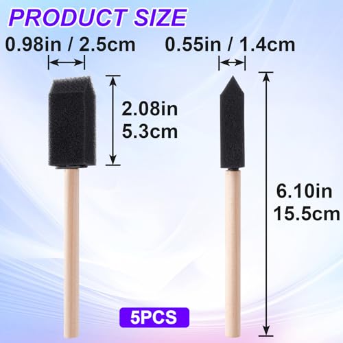 HINZIC 5pcs 1'' Foam Paint Brushes, Sponge Painting Brushes, Black | Sponge Head with Wood Handle, for Staining Retouching, Painting, Crafting, Varnishes - size: 1 inch