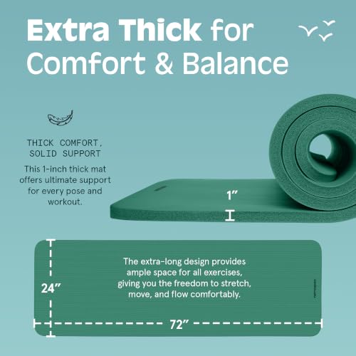 Retrospec Solana Yoga Mat Thick 1/2in Non-Slip Workout Mat with Nylon Strap - 72x24in Exercise Mat for Pilates, Stretching & Fitness - BPA Free, Easy Clean - color: Elm Green