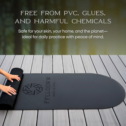 FFLLOOWW Premium Non Slip PU Yoga Mat 72.8” x 26.8” 4.5mm – Eco Friendly Natural Rubber Exercise Mat for Hot Yoga, Pilates & Home Workout with Carry Strap - color: Black