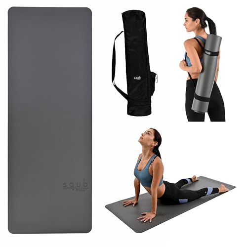 Yoga Mat 5mm Thick – Non Slip Exercise Workout Pad, PU Natural Rubber Grip, Extra Large 183x68 cm, Pilates Fitness Training, Includes Strap & Carry Bag - color: GRAY