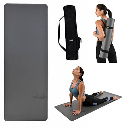 Yoga Mat 5mm Thick – Non Slip Exercise Workout Pad, PU Natural Rubber Grip, Extra Large 183x68 cm, Pilates Fitness Training, Includes Strap & Carry Bag - color: GRAY