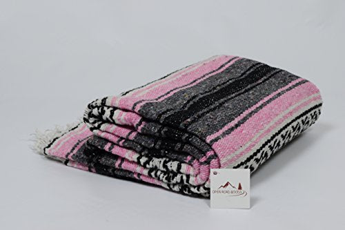 Open Road Goods Pink Mexican Blanket - Authentic Serape Falsa Blanket - Handmade - color: Pink