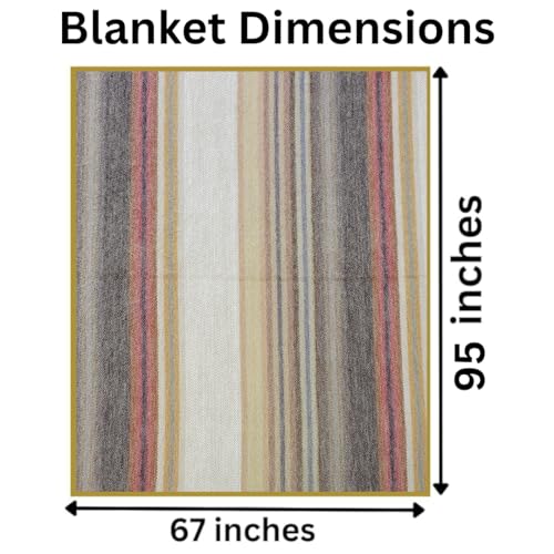 DAVLINA, Alpaca Wool Throw Blanket | Super Soft, Lightweight, Breathable and Hypoallergenic | Non-Itchy or Scratchy (Beige Brown Varicolored, Striped) - color: Beige Brown Varicolored