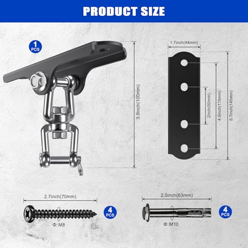 Dolibest Heavy Duty Swing Hanger,Ceiling Mount Swing Hook,One-Piece Design Base, Swing Set Hardware for Punching Bag, Boxing, Hammock Chair, Yoga Swing, Porch Swing (360° +180° Rotation) - color: E: 360°+180° Swing Hanger