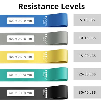 Resistance Loop Exercise Bands for Home Fitness, Yoga Pilates, Stretching, Strength Training, and Physical Therapy - Elastic Bands Set Workout Bands for Women&Men (5pcs Set) - color: Blue&Black