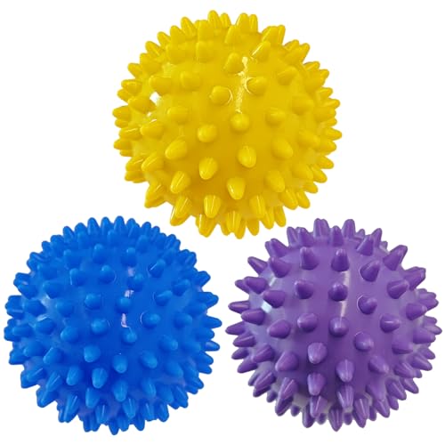 Spiky Massage Balls- 3PCS (Firm, Medium and Soft) Muscle Massager Ball for Feet, Back, Neck, Muscles, Foot Arch Trainer, Exercise, Physical Therapy, Hands Massager Roller for Plantar Fasciitis - color: Bluepurpleyellow