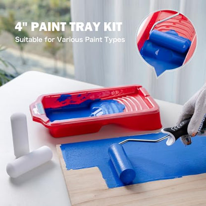 Mister Rui 4 Inch Paint Tray Liners 8-Pack with Lid | Reusable, Solvent-Proof Plastic Roller Tray Refills for Leak-Free Painting. Ideal for Trim, Touch-Ups and Craft Projects - size: 4 Inch, 8 Pack