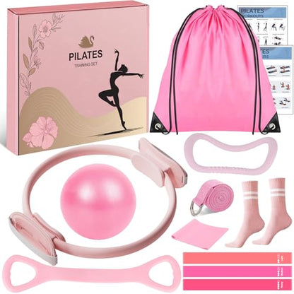 Pilates Equipment Set for Women, Pilates Ring and Ball Set with 15" Magic Circle & Resistance Bands, Perfect Mother's Day Gift for Home Workout, Ideal for Beginners and Yogis