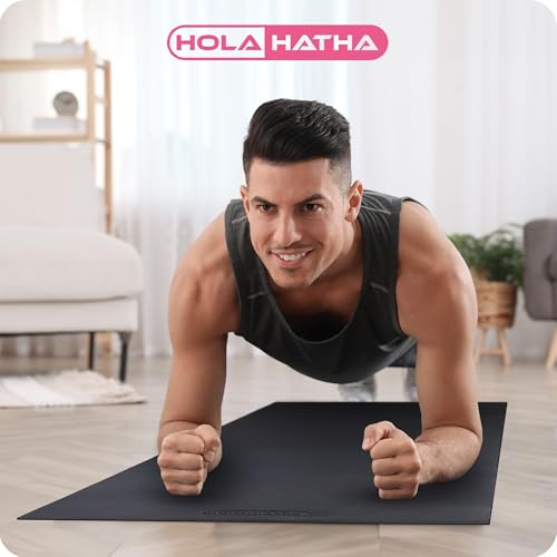 HolaHatha Lightweight Padded Exercise Yoga Mat, Non Slip Thick Foam Foldable Pad for Stretching and Workout Activity, 79 x 35.5" Medium, Grey